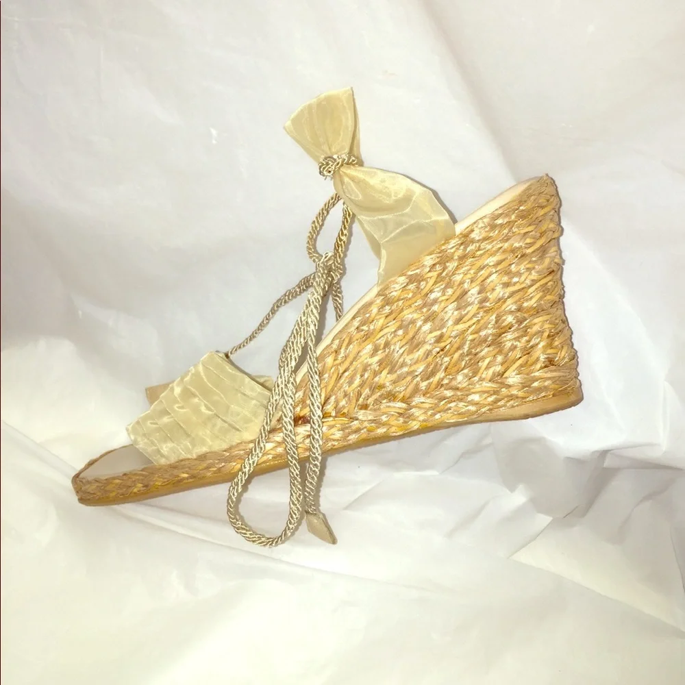 Stuart Weitzman Boho Style Tulle Sheer Ankle strap Wedge Shoe